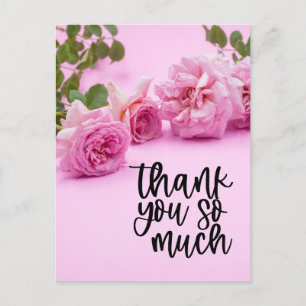 Postal Cartão de agradecimento de rosas cor-de-rosa em fu