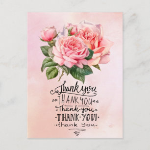 Postal Cartão de agradecimento de rosas cor-de-rosa em fu
