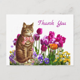 Postal Cartão de agradecimento do gato retrô no jardim de