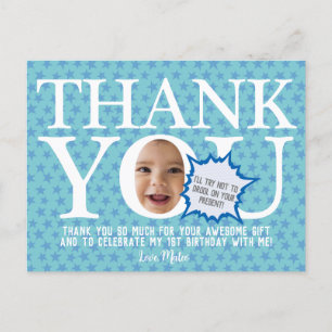 Postal cartão de agradecimento engraçado babyblue star   