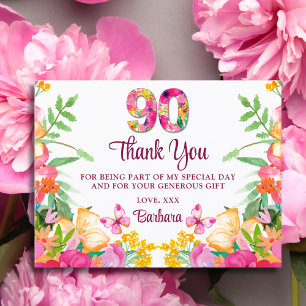 Postal Cartão de Agradecimento Floral Elegante para 90º A