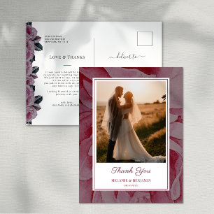 Postal Cartão de Agradecimento Floral Romântico com Foto 