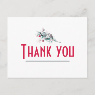 Postal Cartão de Agradecimento Floral Vermelho e Branco M
