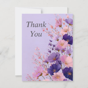 Postal Cartão de Agradecimento Flores Rosa e Roxo Fundo L