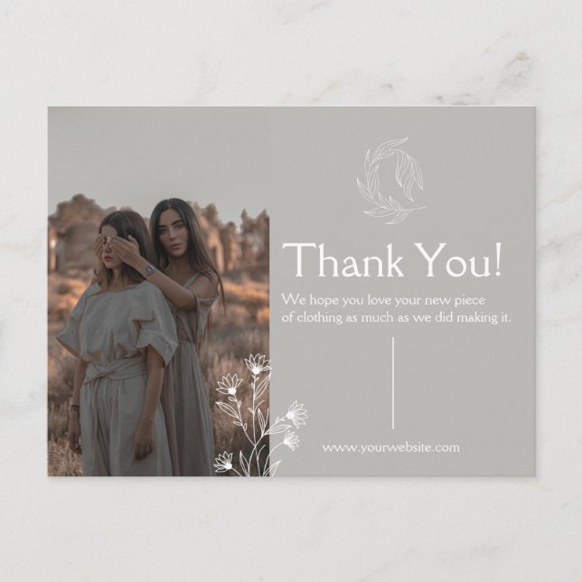 Postal Cartão de Agradecimento Hank You para Roupas  (Frente)