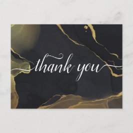 Postal Cartão de agradecimento Mármore preto e dourado