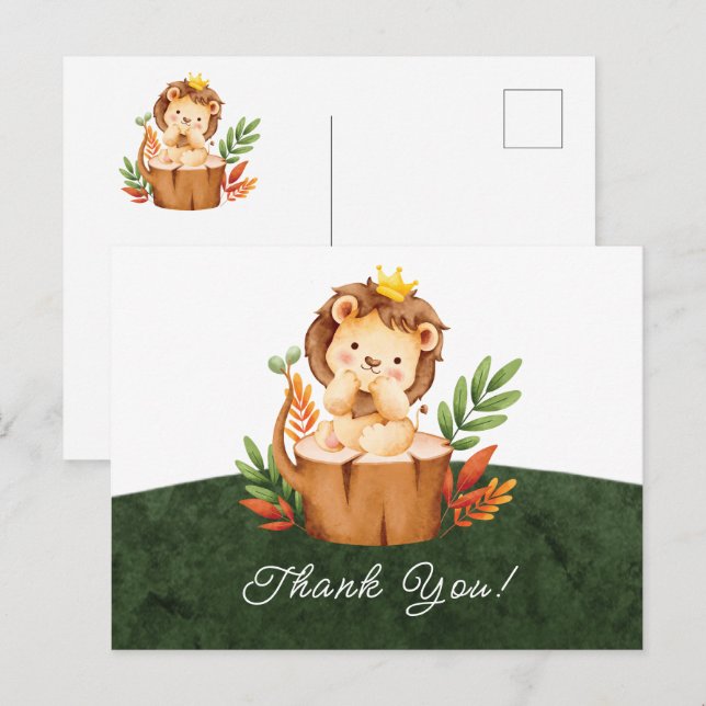 Postal Cartão de agradecimento para chá de bebê do Leão d (Frente/Verso)