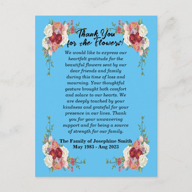 Postal Cartão de Agradecimento para Envio de Flores após  (Frente)
