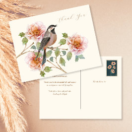 Postal Cartão de Agradecimento Pássaro nas Flores