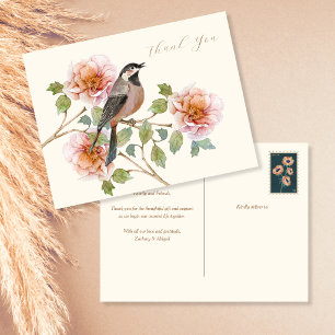 Postal Cartão de Agradecimento Pássaro nas Flores