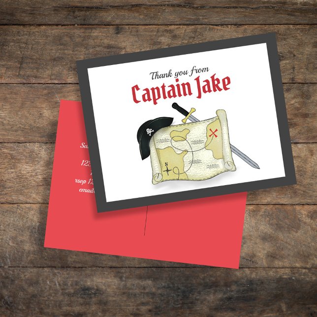 Postal Cartão de Agradecimento Personalizado do Pirata Bo (Pirate Birthday Party Custom Invitation Template.)