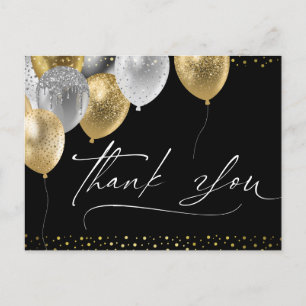 Postal Cartão de agradecimento preto e dourado elegante