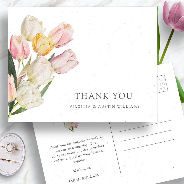 Postal Cartão de Agradecimento Tulipa (Thank You Watercolor Tulip Postcard by Painted Paperie
)