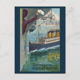 Postal Cartão de Agradecimento Zeppelin e Transatlântico 