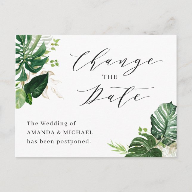 Postal Cartão de Alteração de Data de Casamento com Palme (Frente)