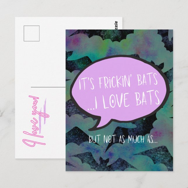 Postal Cartão de Amor de Bats Frickin - Presente de Casal (Frente/Verso)