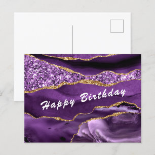 Postal Cartão de Aniversário Agate Violeta Roxa Glitor Do
