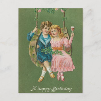 Postal Cartão de Aniversário Antigo 1900