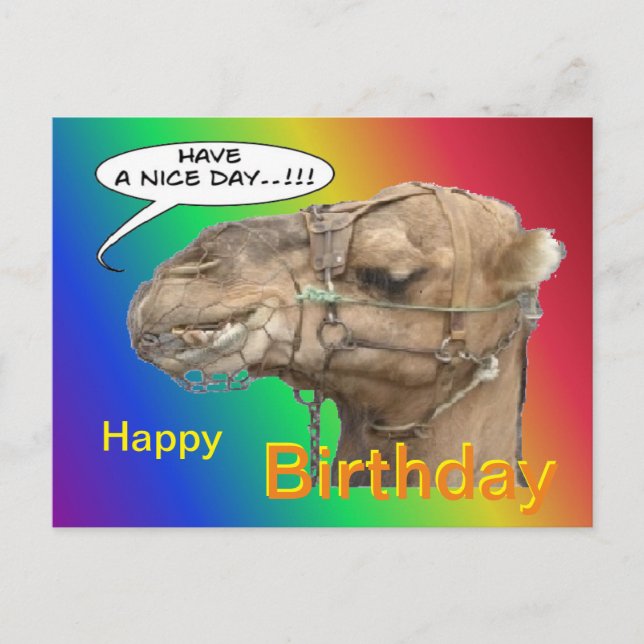 Postal Cartão de Aniversário Arco-íris Camelo Fofo (Frente)
