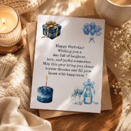 Postal Cartão de Aniversário Azul Elegante para Ela | Lux