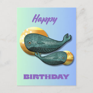 Postal Cartão de aniversário Baleia Fofa Oceano 
