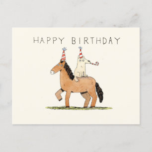 Postal cartão de aniversário bonito de cavalo e cão