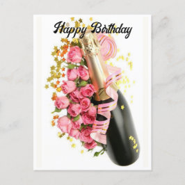 Postal Cartão de aniversário Champanhe & Rosas Pink