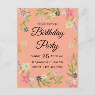 Postal Cartão de Aniversário com Aquarela Floral