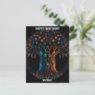 Postal Cartão de aniversário com árvore em cores completa