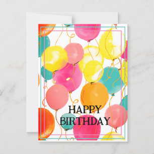 Postal Cartão de Aniversário com Balões Festivos