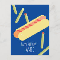 Cartão de aniversário com batata frita e cachorro-