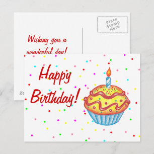 Postal Cartão de Aniversário com Bolo