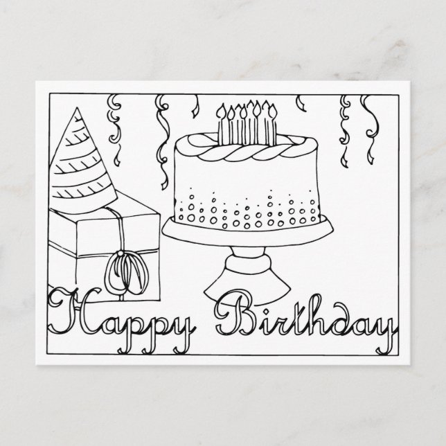 Postal Cartão de aniversário com desenho de linha (Frente)