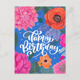 Postal Cartão de aniversário com estampa floral brilhante