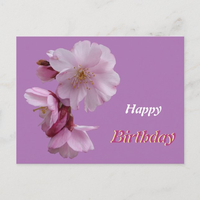 Postal Cartão de Aniversário com Flores Cor-de-Rosa de Pr (Frente)