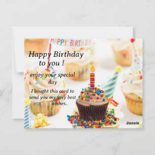 Postal Cartão de aniversário com imagem de bolo e votos d