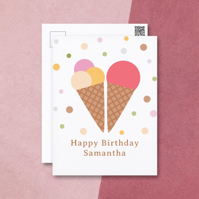 Postal Cartão de Aniversário com Sorvete (Ice Cream Happy Birthday Postcard)