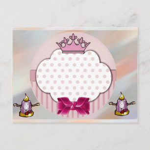 Postal Cartão de Aniversário Coroa e Laço Rosa Elegante