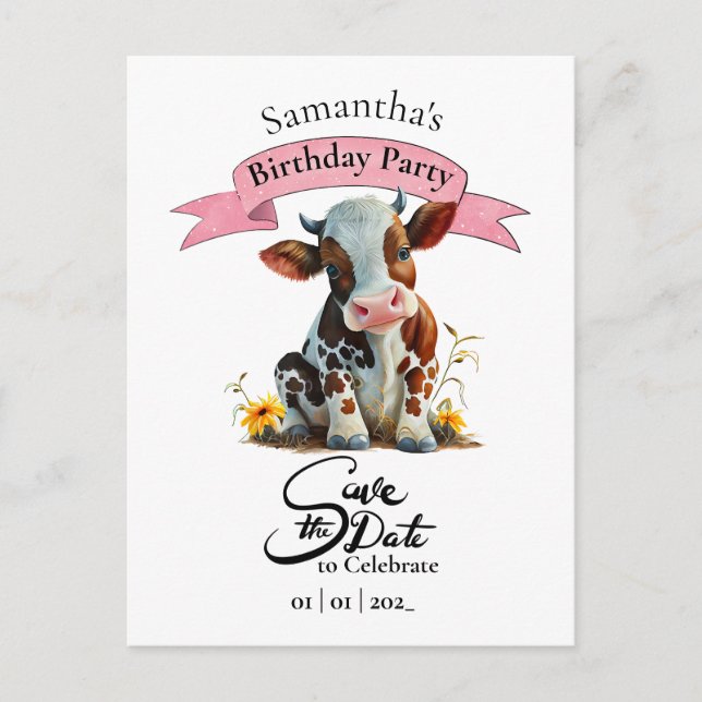Postal Cartão de Aniversário da Vaca (Frente)