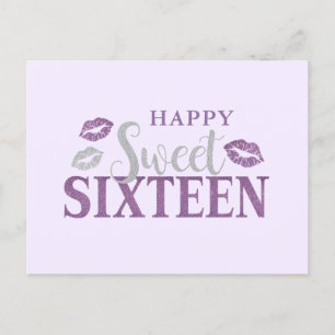 Postal Cartão de Aniversário de 16 Doce Roxo e Prata