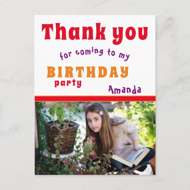 Postal Cartão de aniversário de agradecimento com foto (Frente)