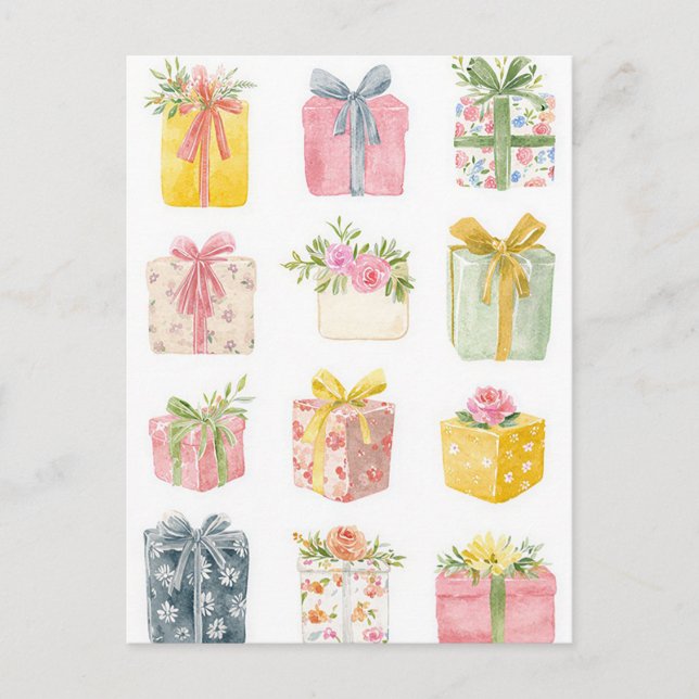 Postal Cartão de Aniversário de Aquarela (Frente)