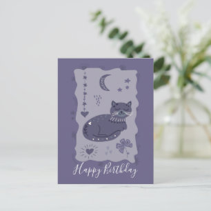 Postal Cartão de aniversário de arte popular noturna capr