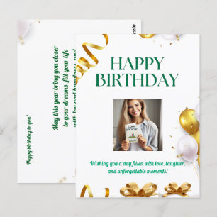 Postal Cartão de aniversário de balões Dourados com prese