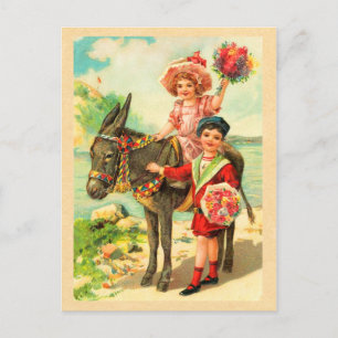 Postal Cartão de aniversário de burro vintage