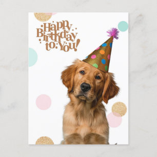 Postal Cartão de aniversário de cachorrinho com chapéu de