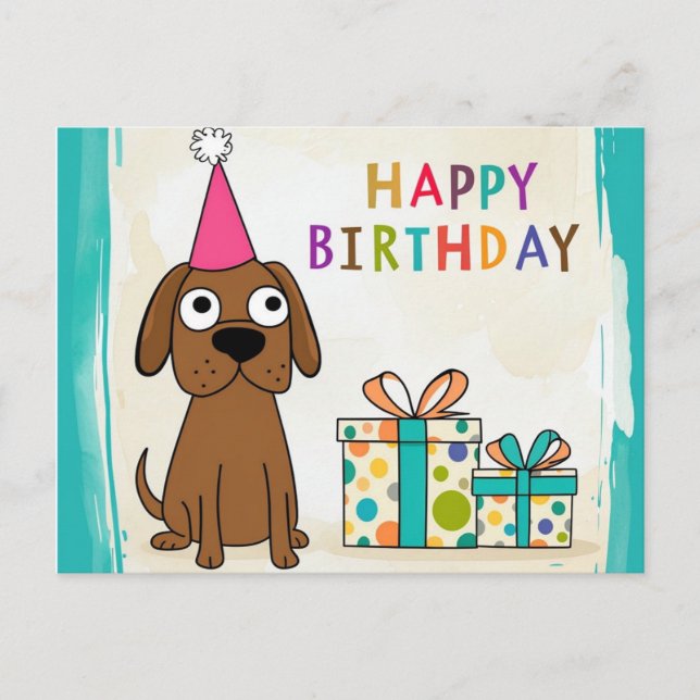 Postal Cartão de Aniversário de Cachorro Marrom Cômico co (Frente)