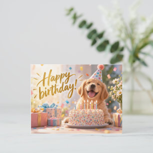 Postal Cartão de aniversário de cachorro retriever fofo d
