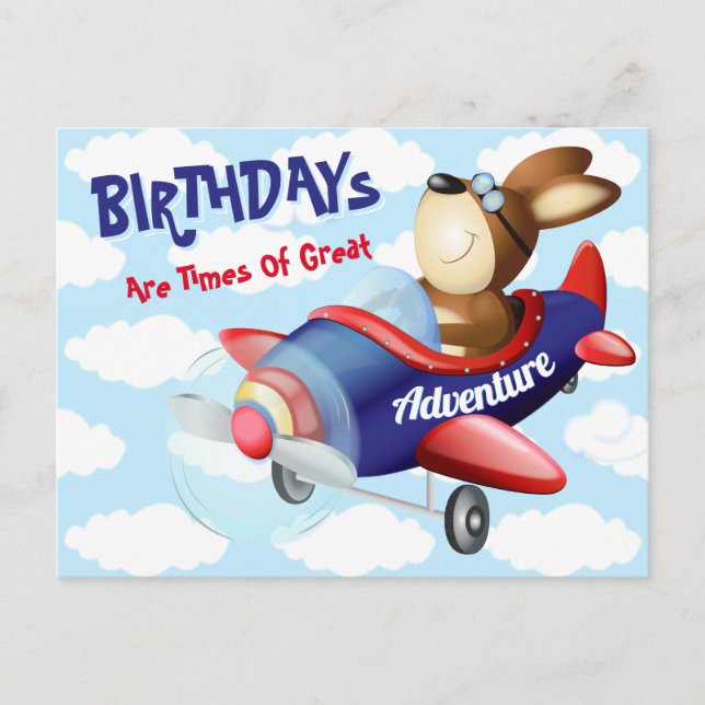 Postal Cartão de Aniversário de Cachorro Voando Avião (Frente)