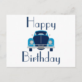 Postal Cartão de Aniversário de Carro Azul Feliz